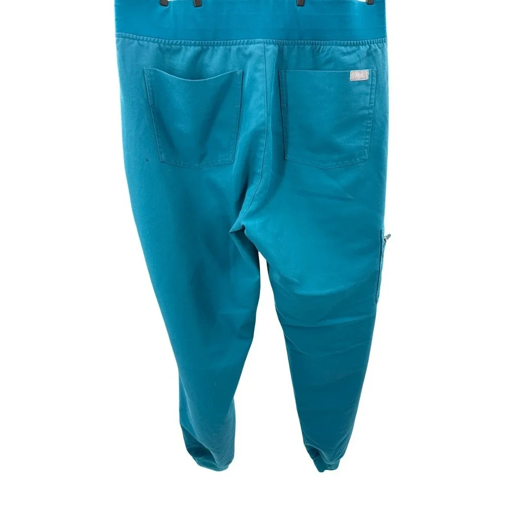 FIGS Zamora Jogger Pants‎ Size S Teal Scrub Mid Rise Cargo Pocket Zip Flawed
